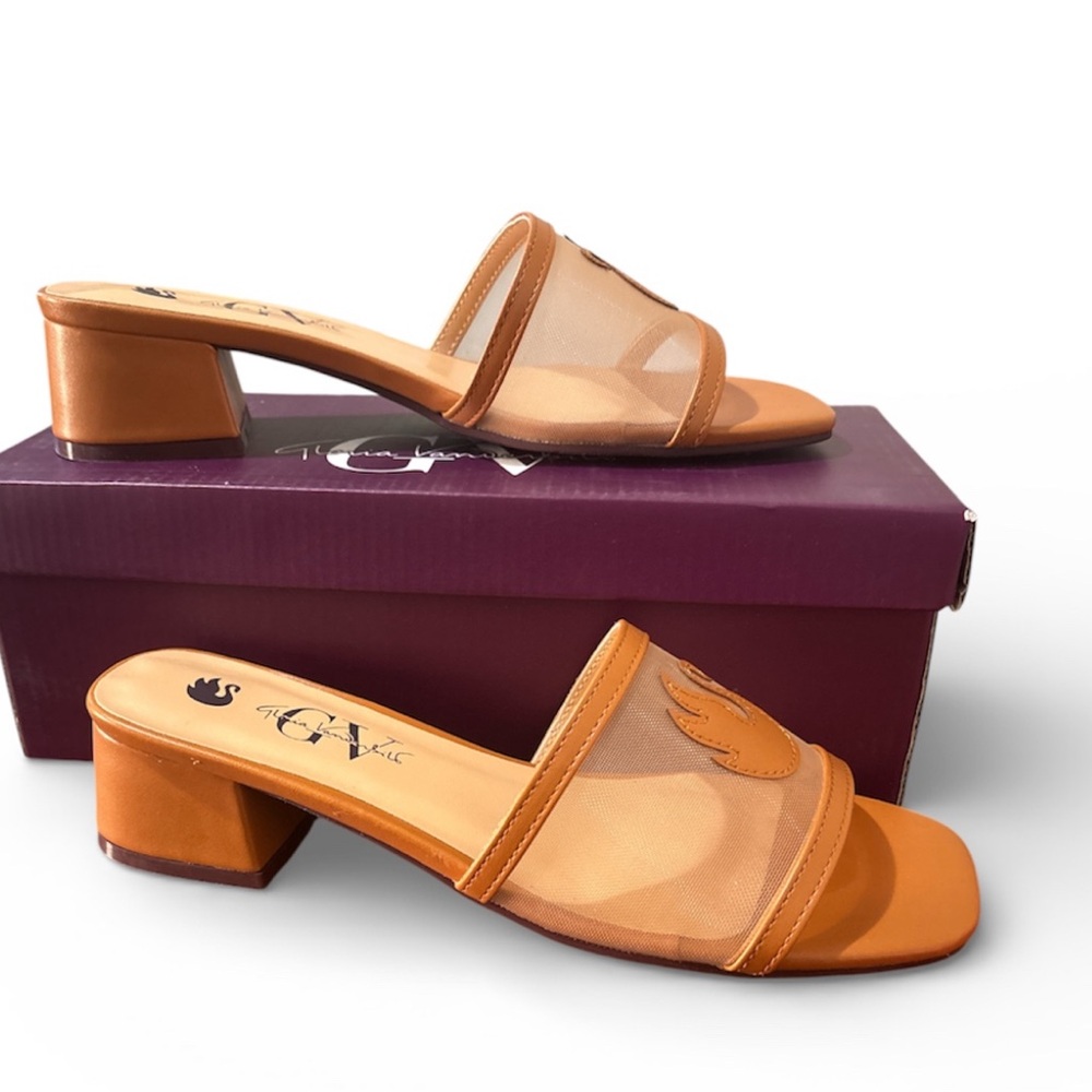 Chic Tan Mesh Block Heel Sandals